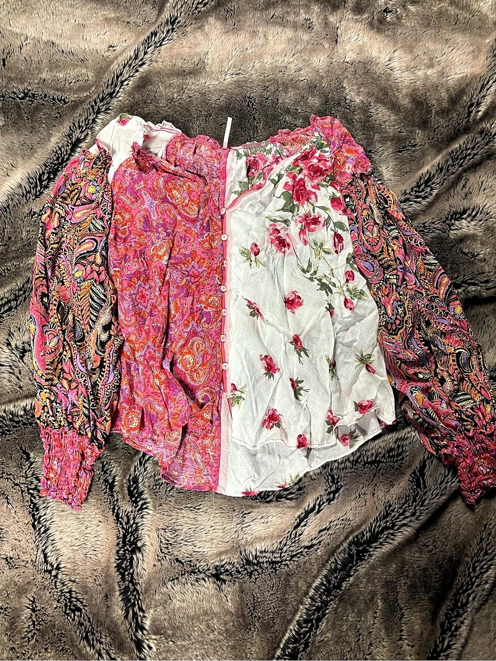 Free People Floral Blouse in Pink & White Size Small Like New